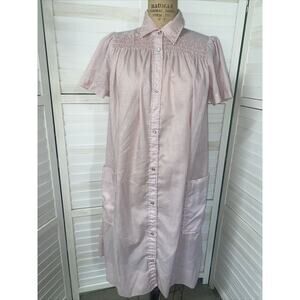 Vintage Models Coat Pink White Stripes House Dress MuuMuu Granny Sz Large